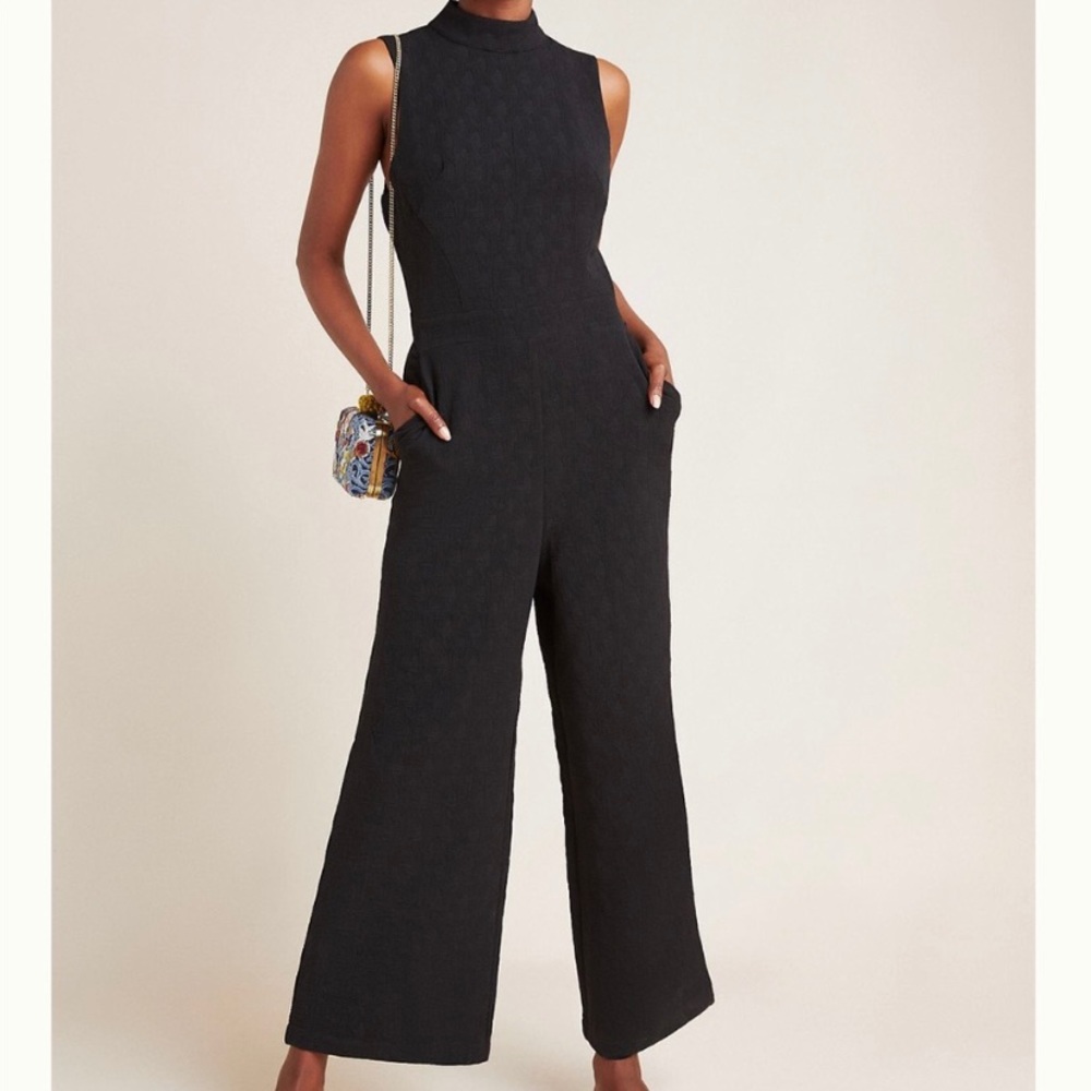 Anthropologie Eva Franco Black Mock Neck Jumpsuit - Picture 2 of 8
